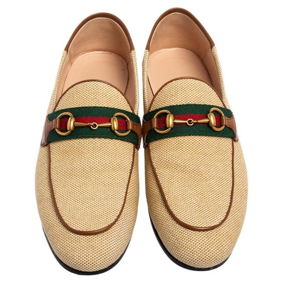 Gucci Other - GUCCI Beige Horsebit Web Canvas Men Brixton Loafers Size 12